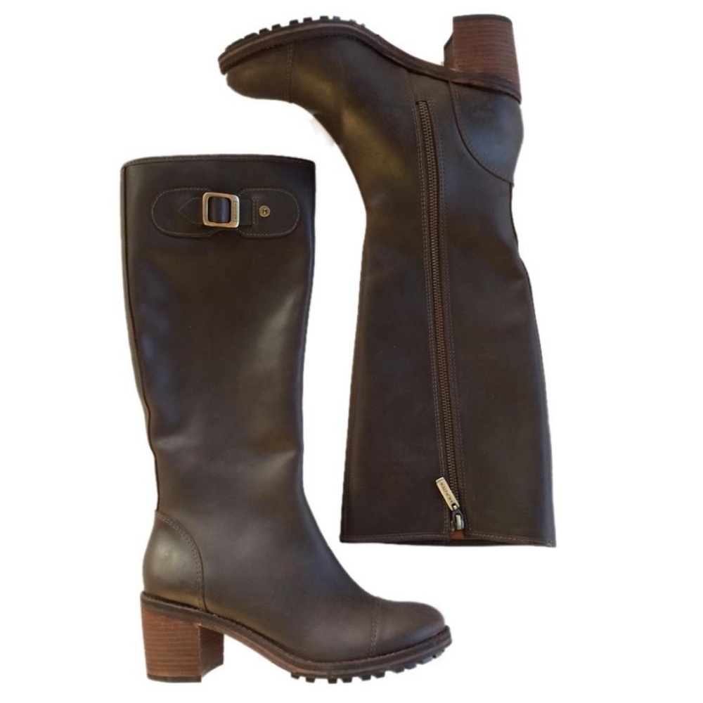 Hunter Brown Leather Knee-High Heeled Boots